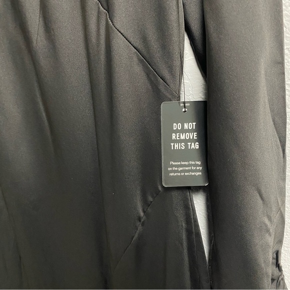 NEW EXPRESS $98 BLACK SATIN LONG SLEEVE ASYMMETRICAL HEM MAXI DRESS SIZE LARGE - Picture 11 of 12